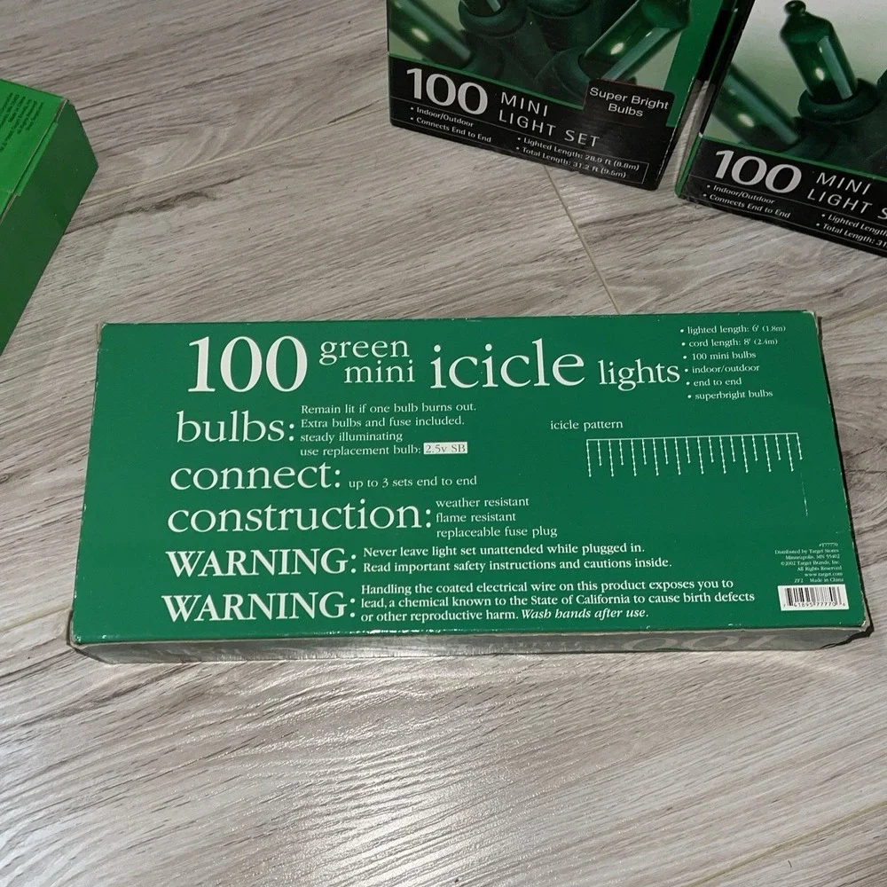 NIB 5 Christmas Holiday String Lights Mini Indoor Outdoor GREEN 1 Bx Icicle VTG